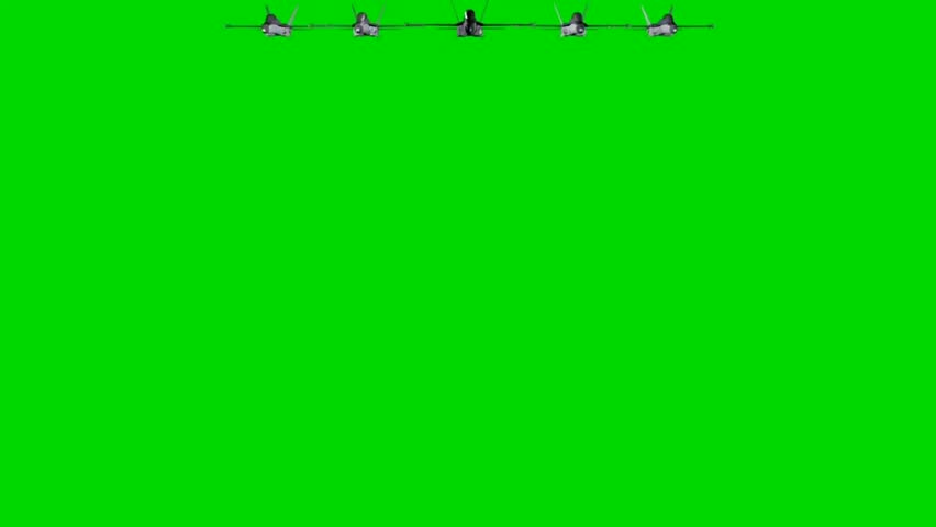 Realistic 3d fighter jet flying loop green screen 4 jets on loop in a same direction 4 army fighters jet flying on green screen