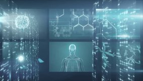 Digital DNA strand and brain graphics over futuristic data processing animation. Artificial intelligence, technology, biotechnology, neuroscience, innovation, data analysis - Powered by Shutterstock - Get 15% off with code: PIKWIZARD15