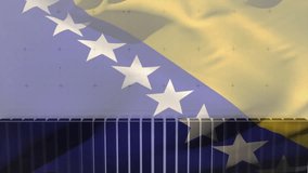 Bosnia and Herzegovina flag overlaying animation of financial data charts in school. Finance, data analysis, education, economics, analytics, statistics - Powered by Shutterstock - Get 15% off with code: PIKWIZARD15