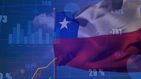 Animation of rising financial graphs over Chilean flag and economic data in school. Finance, economy, investment, business growth, data analysis, statistics - Powered by Shutterstock - Get 15% off with code: PIKWIZARD15