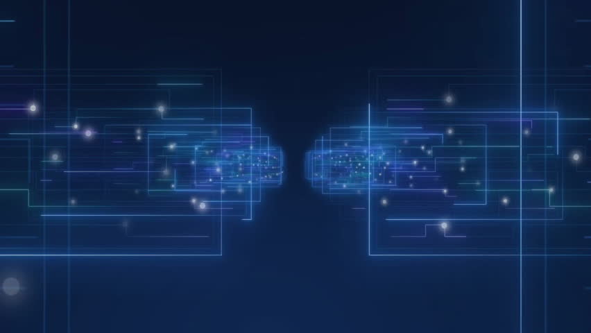 Futuristic digital clock animation with glowing circuits on dark blue background. Technology, innovation, timekeeping, cyber, neon, electronics - Powered by Shutterstock - Get 15% off with code: PIKWIZARD15