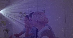 People working at office with social media notifications overlay animation. Business, collaboration, technology, communication, digital, team - Powered by Shutterstock - Get 15% off with code: PIKWIZARD15