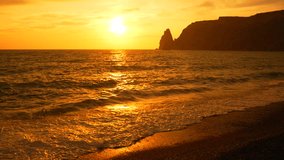 Aerial view Sunset Sea Cliffs Crimea: Golden hour ocean waves crash against dramatic coastline during picturesque evening. - Powered by Shutterstock - Get 15% off with code: PIKWIZARD15