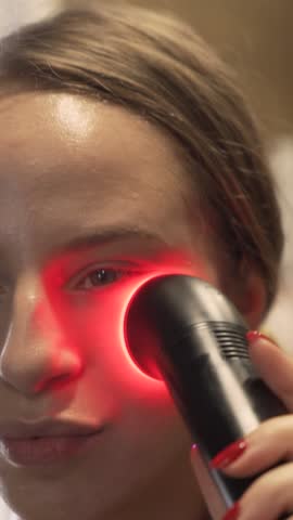  Modern Skincare Routine LED Light Therapy in a Stylish Bathroom Led Facial treatment device