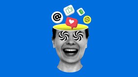 Social media addiction concept. Modern collage with icons of internet, email and like symbol inside female head. Social networks. Animation
 - Powered by Shutterstock - Get 15% off with code: PIKWIZARD15