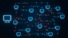 Computer network, communication, server, data exchange. Business, transfer, binary code, digital, technology, big data, system configuration. 3D animation - Powered by Shutterstock - Get 15% off with code: PIKWIZARD15