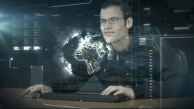 Man working on computer with digital data and world map overlay animation. Technology, global, networking, innovation, connectivity, future - Powered by Shutterstock - Get 15% off with code: PIKWIZARD15