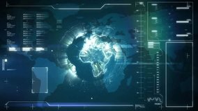 Animation of digital interface showing global data and analytics on world map. Technology, innovation, interactive, futuristic, network, cyberspace - Powered by Shutterstock - Get 15% off with code: PIKWIZARD15