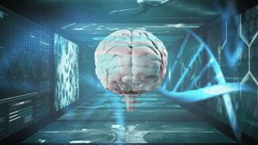 Animation of futuristic digital brain hologram with blue tech background in school. Artificial intelligence, technology, cyber, neuron, holographic, innovation - Powered by Shutterstock - Get 15% off with code: PIKWIZARD15