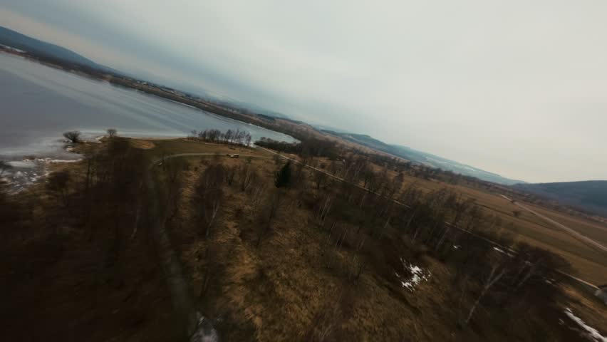 Bukówka Lake retention reservoir Poland nature landscape aerial FPV drone view