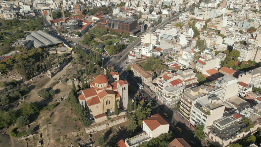 Modern Athens City And Ancient Athens Side By Side Drone Tracking Back 4K 60FPS