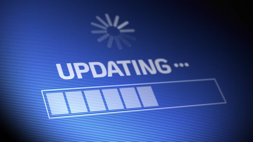 A blue stylized view of a computer progress bar updating from 0% to 100%. Installing software update concept.	
