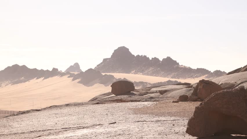 aerial panoramic view of stunning desert landscape Tadrart Rouge, Tassili N