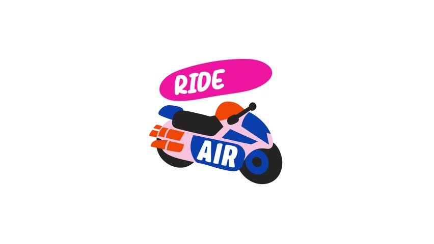 A flat animated sticker of a bike with ride the air typography