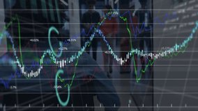 In office, animation of financial data graphs overlaying people walking in corridor. Business, finance, analytics, corporate, technology, motion - Powered by Shutterstock - Get 15% off with code: PIKWIZARD15