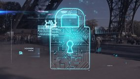 Digital lock and data processing animation over urban street scene. Technology, cybersecurity, cityscape, security - Powered by Shutterstock - Get 15% off with code: PIKWIZARD15