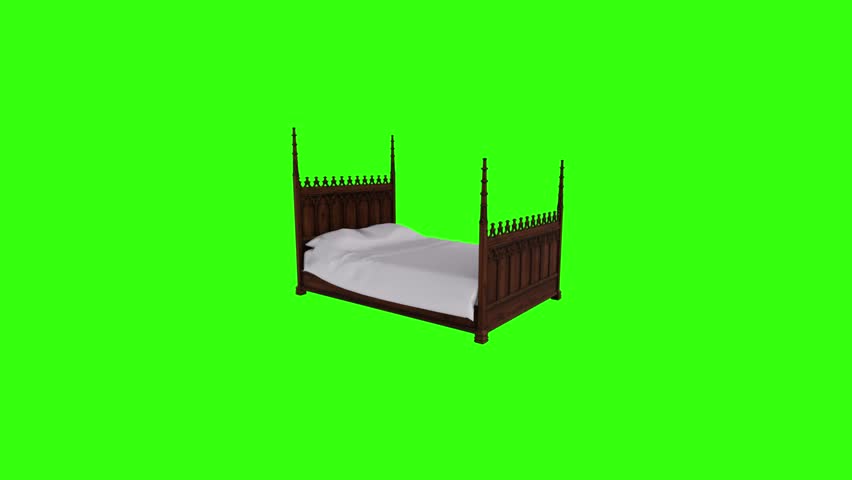3D rendering of a wooden bed with white bedding on a bright background