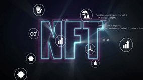 In school, animation of NFT text with environmental and financial icons on screen. Blockchain, cryptocurrency, digital, finance, investment, innovation - Powered by Shutterstock - Get 15% off with code: PIKWIZARD15