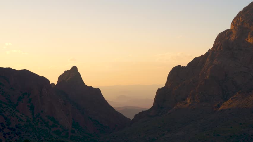 Big Bend National Park Sunset From The Windows. Mountains with Orange Sky Sun Setting