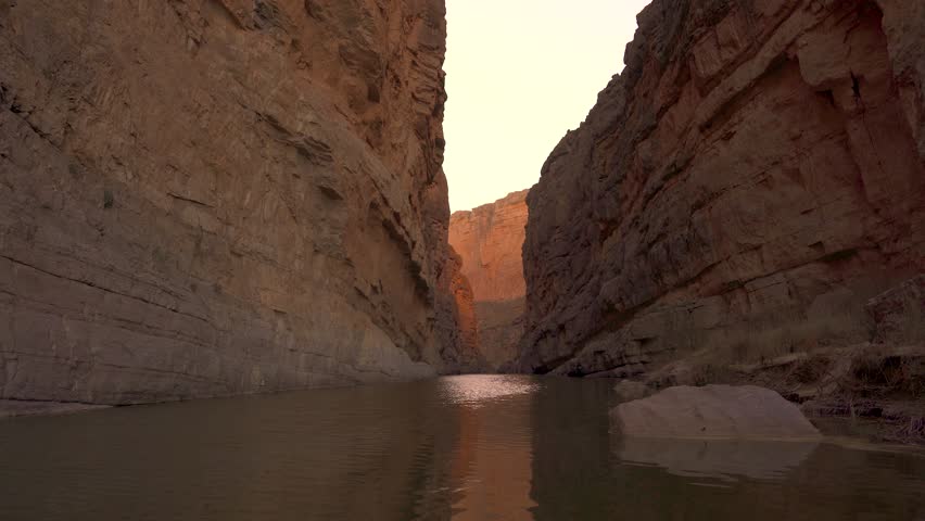 Big Bend National Park Texas Santa Elena Canyon Low Angle Water Sunrise. Warm Light Red Rock Canyon Gentle Breeze