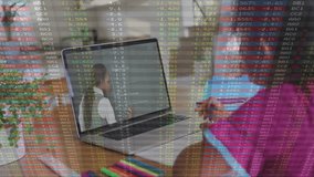 In school, animation overlaying financial data on virtual meeting laptop screen. Finance, technology, business, online collaboration, economy - Powered by Shutterstock - Get 15% off with code: PIKWIZARD15