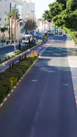 Vertical shot. Car traffic on the central street of Haifa. Haifa. Israel.