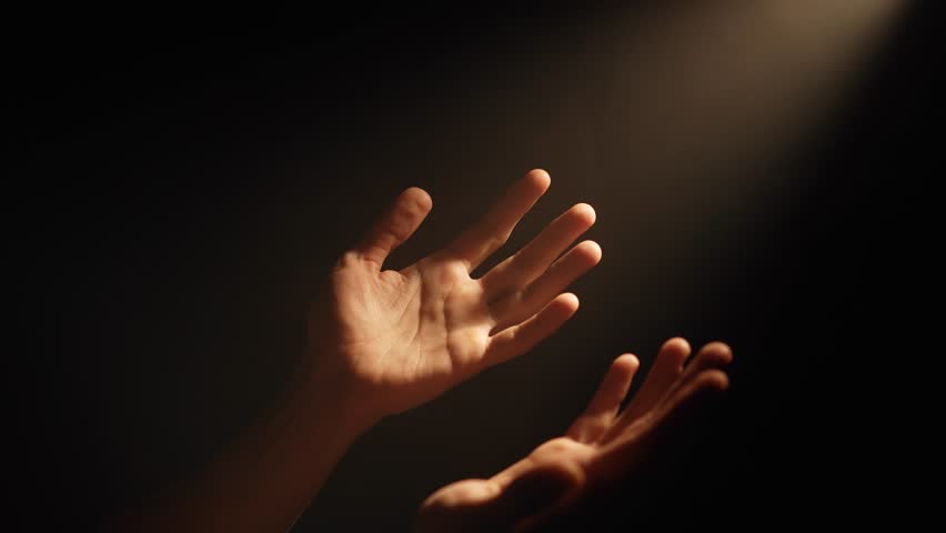 Hands Reaching Toward Divine Light in Desperation