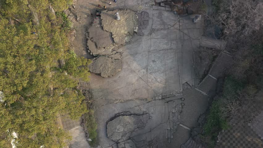 Aerial view of Suzhou Tiger Hill Park scenery and leaning pagoda, Suzhou City, Jiangsu province, China. 