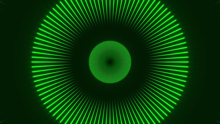 Green Circular vibrant vj spectrum pathway, ornament radial abstract background kaleidoscopic animation stage lights hyper space tunnel star kaleidoscope portal corridor 3d animation backdrop