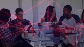 Diverse team collaborating at office with network connections animation overlay. Teamwork, collaboration, business, technology, communication, diversity - Powered by Shutterstock - Get 15% off with code: PIKWIZARD15