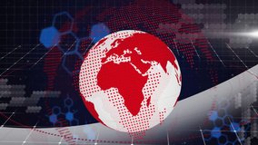 Animation of red and white globe with digital network connections in background. Global, connectivity, technology, communication, abstract, futuristic - Powered by Shutterstock - Get 15% off with code: PIKWIZARD15