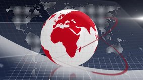 Animation of rotating globe with red continents on digital grid background. Global, technology, virtual, futuristic, network, abstract - Powered by Shutterstock - Get 15% off with code: PIKWIZARD15