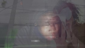 Holding smartphone in school, person viewing animation with binary code overlay. Technology, digital, education, innovation, coding, data - Powered by Shutterstock - Get 15% off with code: PIKWIZARD15