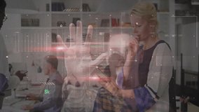 In modern office, animation overlaying people working together on analysis system. Teamwork, collaboration, business, technology, analytics, innovation - Powered by Shutterstock - Get 15% off with code: PIKWIZARD15