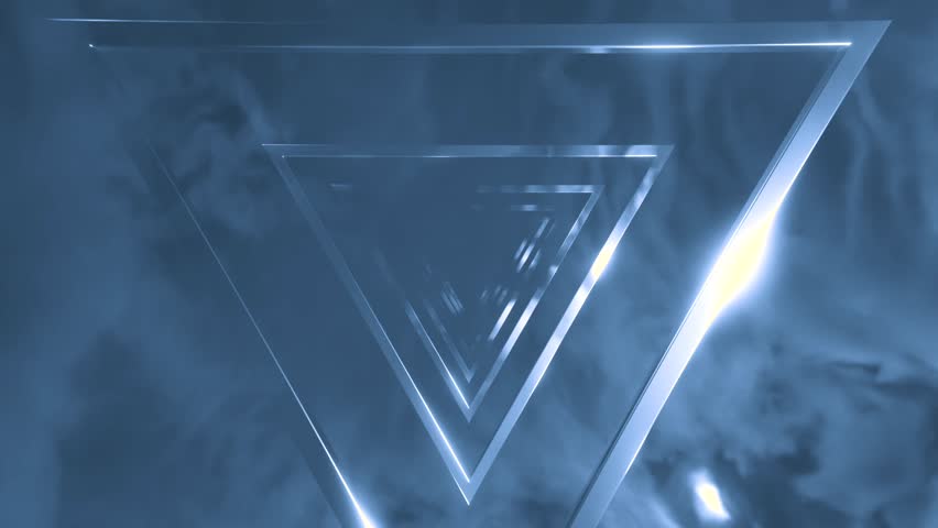 Abstract triangular tunnel with smoke and neon lights