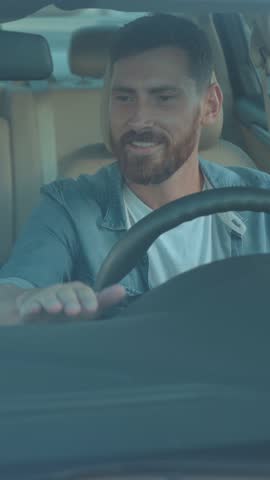 A Person Happily Driving Their Modern Car with a Big Smile on Their Face While Riding Along