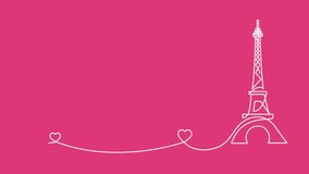 Line drawing of the Eiffel tower and two hearts on a pink background. - Powered by Shutterstock - Get 15% off with code: PIKWIZARD15