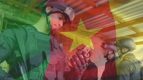 Military personnel wearing tactical gear with Cameroon flag animation overlay. Army, soldiers, camouflage, defense, patriotism, equipment - Powered by Shutterstock - Get 15% off with code: PIKWIZARD15