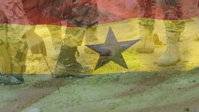 In animation, soldiers wearing camouflage gear with Ghana flag in outdoor setting. Military, army, defense, patriotism, uniform, armed forces - Powered by Shutterstock - Get 15% off with code: PIKWIZARD15