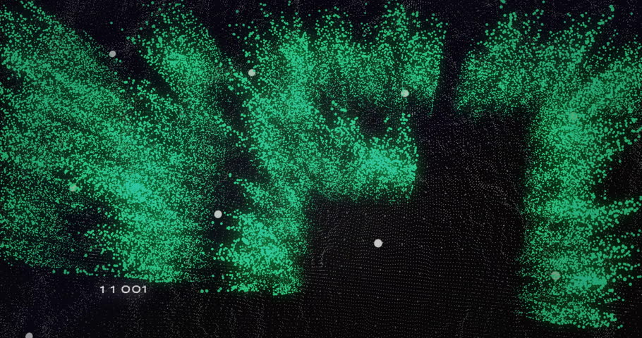 Animation of NFT text in green digital style over binary code background. Blockchain, cryptocurrency, technology, finance, investment, networking