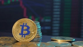 Bitcoin coin with crypto graph in background. Bitcoin symbolizes the rise of digital currency in crypto business. Graph reflects market trends and volatility. Bitcoin, crypto, graph, business concept. - Powered by Shutterstock - Get 15% off with code: PIKWIZARD15