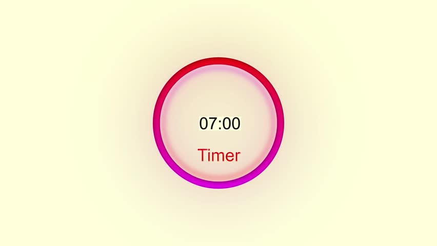 7 seconds digital clock countdown timer animation inside a 3d pink and red circle on white background emergency timer countdown animation, and 4k video.