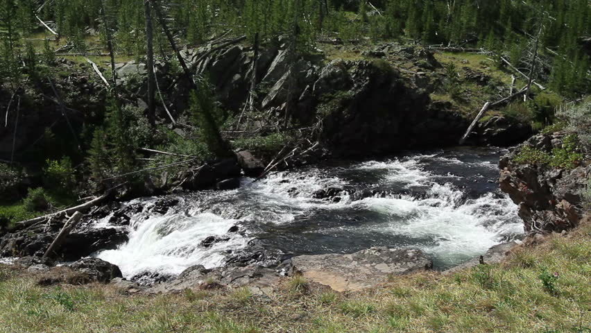 Top view of a waterfall on the Gardner River in Yellowstone Park, Wyoming.