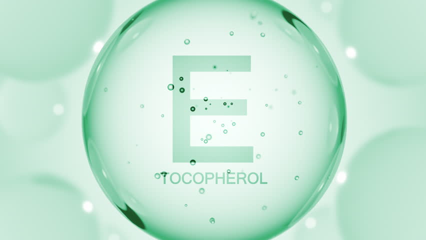 Drop water serum with vitamin E or Tocopherol. Vitamins complex with molecule atom. Nutrition skin care cosmetics concept