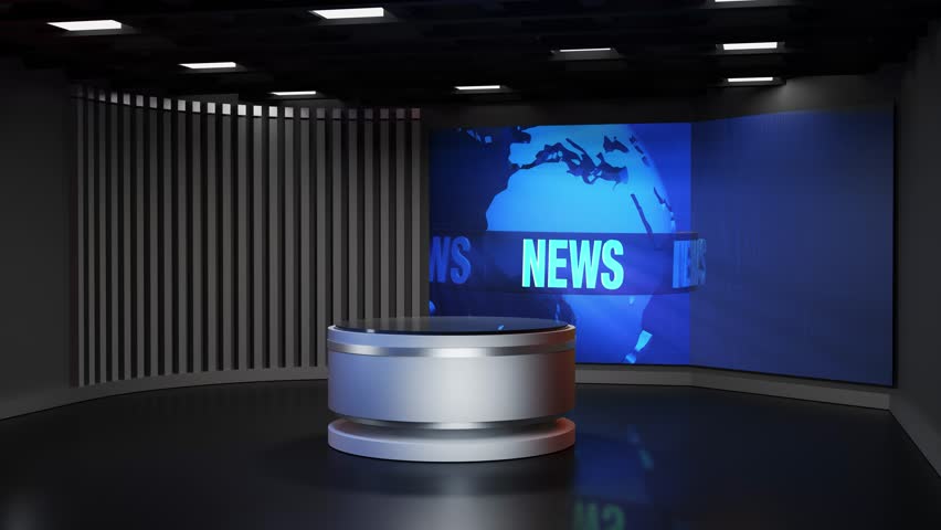3D Virtual TV Studio News, Backdrop For TV Shows .TV On Wall.3D Virtual News Studio Background Loop