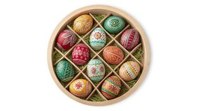 Easter. Easter Eggs. Painted eggs, Seamless Loop. 4K , beautiful wooden plate - Powered by Shutterstock - Get 15% off with code: PIKWIZARD15