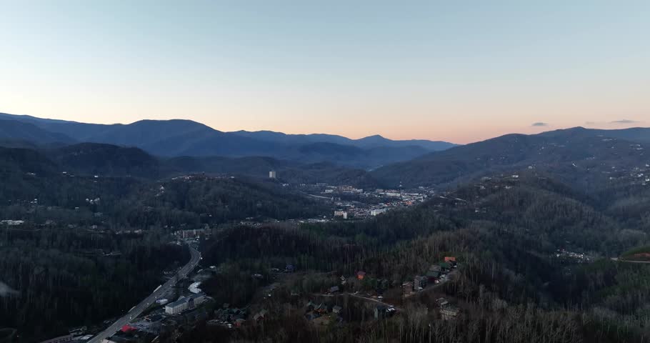 Mountain landscape view of Gatlinburg, Tennessee at sunrise