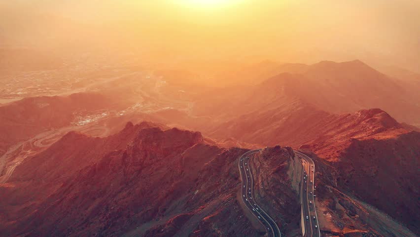 Al Taif drone 4k video Aerial view, Al Hada Mountain in Taif City top view, Saudi Arabia with Beautiful View of Mountains and Al Hada road to Mecca, Saudi tourism.
