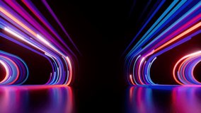 looping 3d animation. Abstract background. Blue pink neon stripes and ribbons appear chaotically, glide endlessly along a curved path and disappear. Modern wallpaper in slow motion - Powered by Shutterstock - Get 15% off with code: PIKWIZARD15