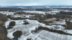 Meadow winter wetland drone aerial landscape snow floodplain frost Plane loucky fog morning over nature snowy reserve, Litovelske Pomoravi icy protected landscape, pond ice plants, field Europe - Powered by Shutterstock - Get 15% off with code: PIKWIZARD15